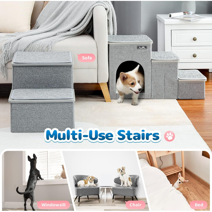 Сходи для собак Made4Pets 3 ступені, складані, для ліжка та дивана, для маленьких собак і котів, з функцією зберігання, домашні аксесуари
