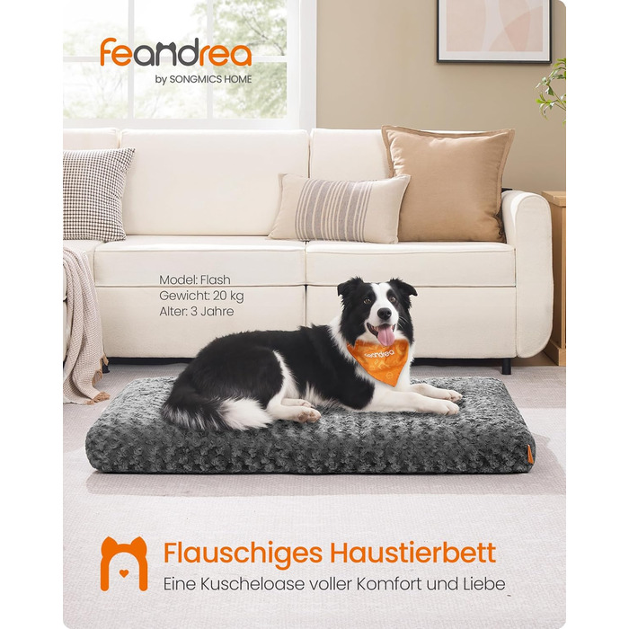 Ліжко для собак Feandrea XL, м'яке килим-матрас для великих собак, 110 x 73 см, сірий, PGW293GN01