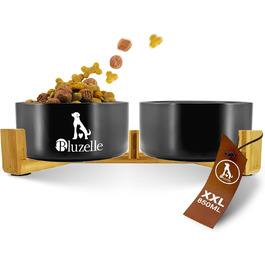 Набір мисок для собак та котів Bluzelle Balance Bowl XXL (2 шт., 850 мл) з кераміки та бамбука, антиковзні, для сухого та вологого корму, білий та чорний