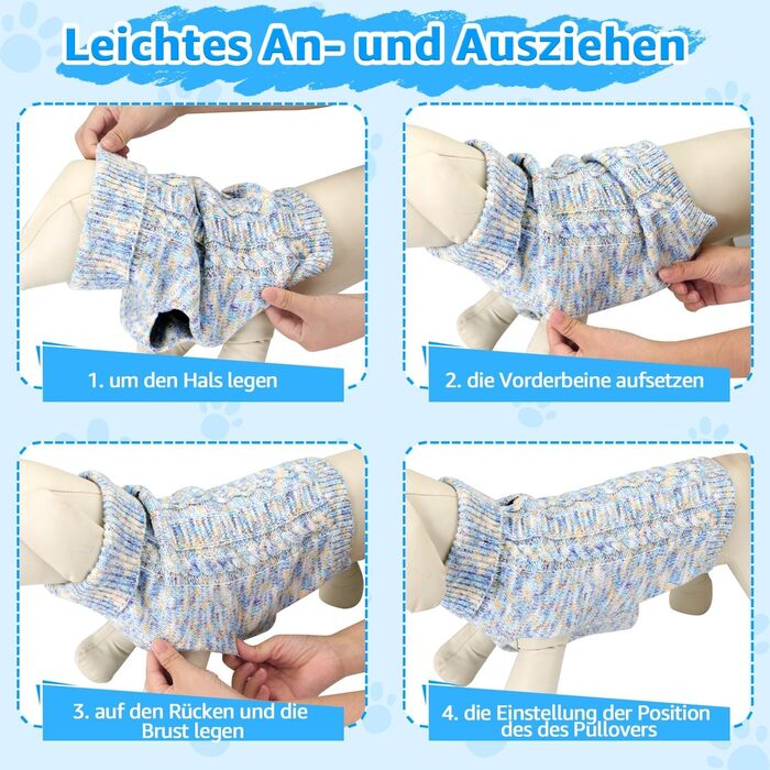 Пуловер для собак SlowTon, теплий зимовий пуловер з коміром-горловиною для дрібних та середніх собак, блакитний, XL