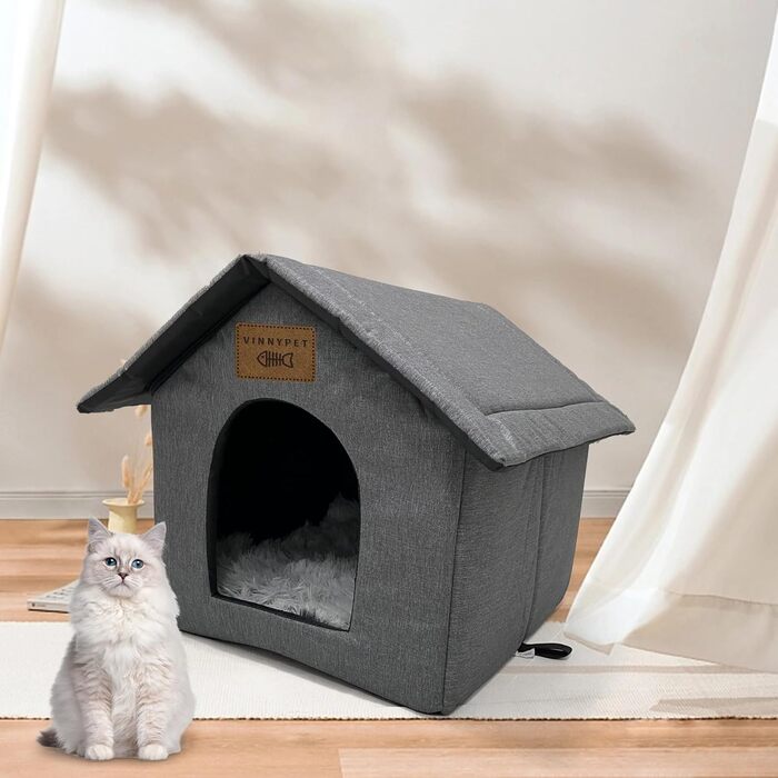 Vinnypet Будиночок для котів і собак, утеплений, водонепроникний, для вулиці, з плюшевою подушкою, зимовий, 45x40x45 см