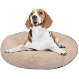 Ліжко для собак і котів Mediashop Peaceful Pooch S, 58 см, бежевий, плюшевий, знімний чохол, водо- та брудовідштовхувальне, ортопедичне, з антиковзкими ніжками