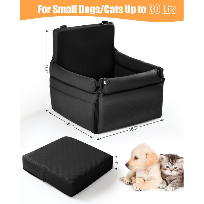 Автокрісло для собак, підвищувач для собак, автокрісло з підсумками, повідком, для тварин до 13,6 кг, шкіряне покриття