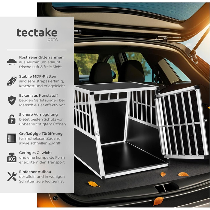 Транспортна переноска для собак tectake® - алюмінієва переноска для авто та дому (66 x 90 x 69,5 см)