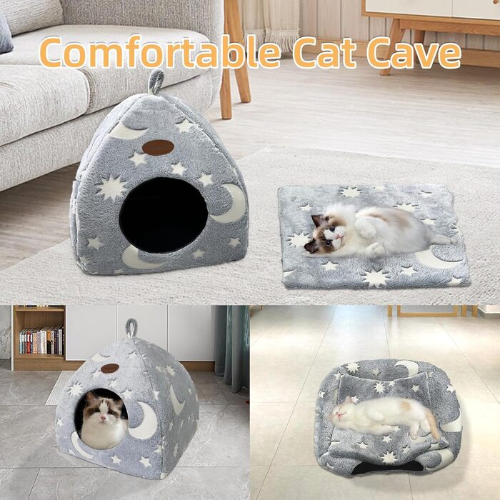 Кішечка-будиночок Mooipet з плюшевим матрацом, сірий, 40x40x35 см