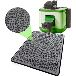 Килимок під лоток для котів, великий XXL, вологостійкий, двошаровий, EVA, 60x74 см, чорний/сірий