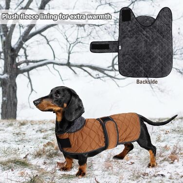 Зимовий теплий одяг для такс (дрібних та середніх) - куртка з плюшем, регульованим поясом та отвором для повірця, колір зелений, розмір L, колір коричневий