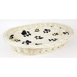 Корзина для собак Tigana з плетіння з лози, біла, 80 см (+ подушка бежева)