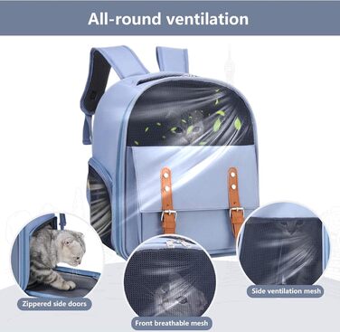 Рюкзак для собак та котів PETCUTE до 8 кг, з внутрішньою страхувальною лінією, дихаючий, з вікном, знімний килимок, блакитний