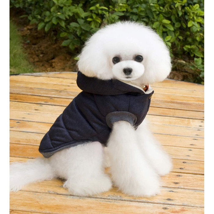 Теплий зимовий одяг для собак: тепла куртка-худі для собак маленьких та середніх порід, розмір L (обхват грудей 42 см), колір: блакитний з баранчими вушками