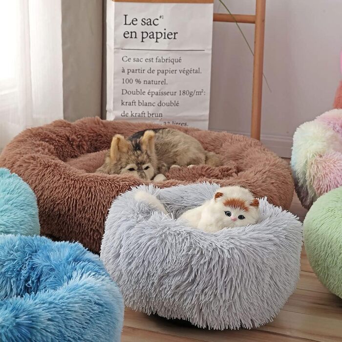 Кругле ліжко для собак та котів Chickwin, м'яке плюшеве, тепле, 80 см, сірий