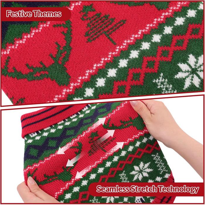 Світер для собак KONVINIT з різдвяним дизайном (олень, сніжинки, ялинка). Теплий різдвяний костюм для собак, зелений, XXL (71 см обхват грудей)