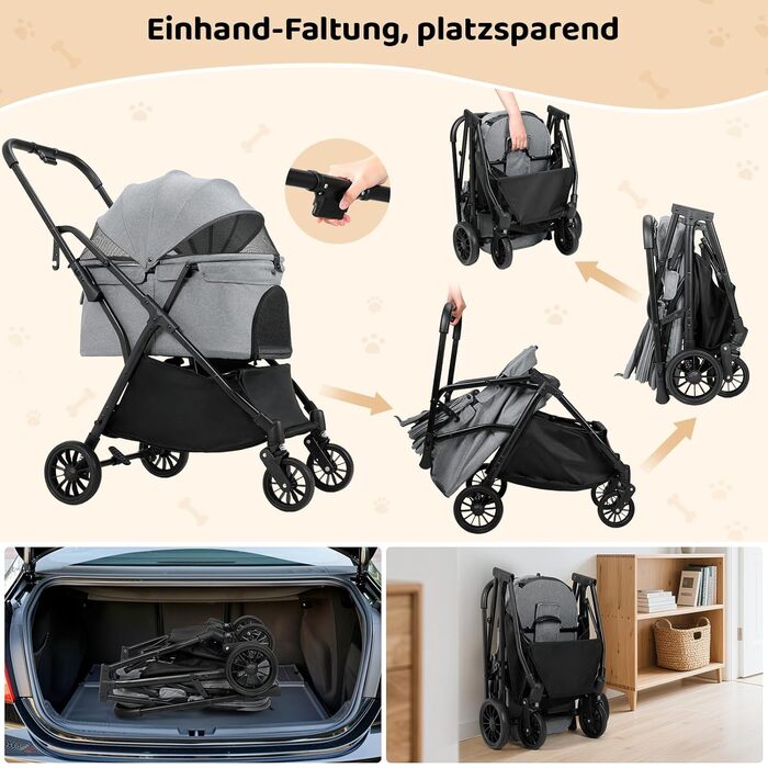 Візок для собак та котів MAMIZO, складний, до 20 кг, сірий