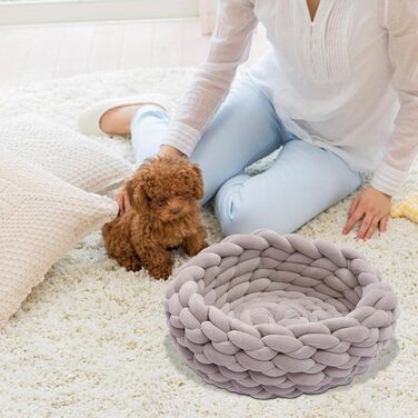 Ручне в'язане ліжко для котів та собак з бавовни, 40 см - тепле гніздо/кошик для домашніх тварин