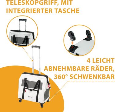 Транспортна переноска для собак та котів Ferplast Voyager Trolley, біла, з висувним ручками та колесами, до 15 кг, 46 x 26 x 48 см