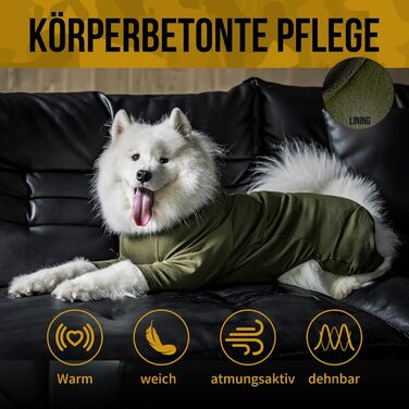 Комбінезон для собак OneTigris FUZZBUD, зелений, L: теплий, еластичний, для собак середніх та великих порід, захист від випадання шерсті, алергії, витікання, ран