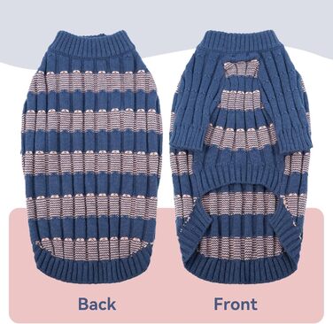 Синій теплий в'язаний пуловер для собак великих порід з отвором для повідка, розмір XXL (14,5–24,5 кг)