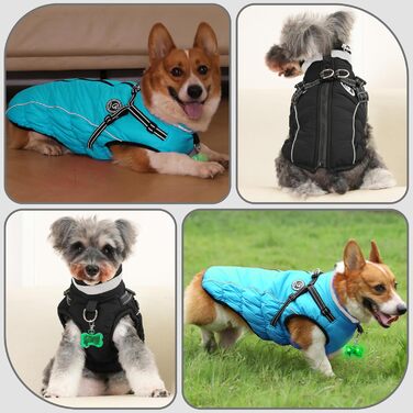 Зимовий одяг для собак: тепла куртка з LED-краваткою, світловідбиваючі смуги, водонепроникний, для маленьких та середніх собак (Чорний, XXL)