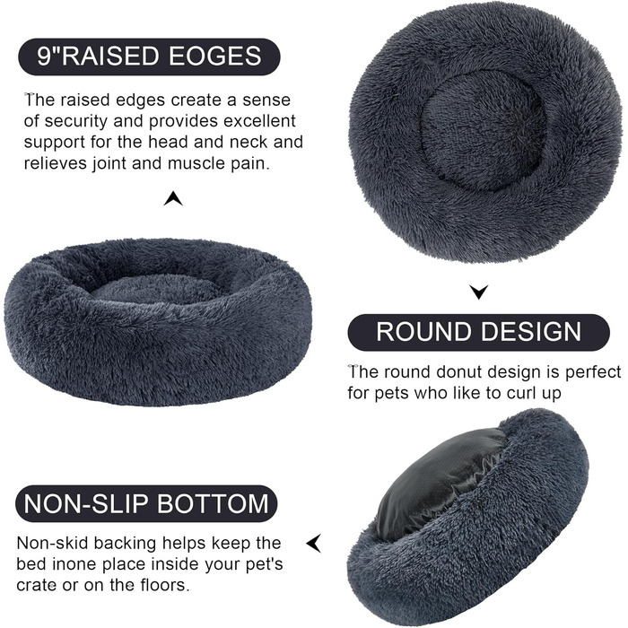 М'яке ліжко для собак, затишне, антистрес, машинне прання, для маленьких собак, миле, пухнасте, 40 см, до 7 кг, розмір 51x51x20 см, темно-сірий колір