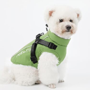 Водонепроникний теплий зимовий одяг для собак - куртка-комбінезон для маленьких собак, з отвором для повідка, відбиваючий, зелений