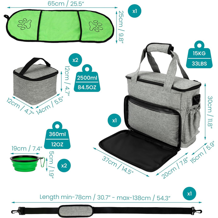 Сумка-переноска для собак BELLE VOUS - складаний миска для собак - сумка-переноска з багатьма кишенями - з контейнером для корму - сумка для аксесуарів для собак - рюкзак для собак - сумка для подорожей з собакою