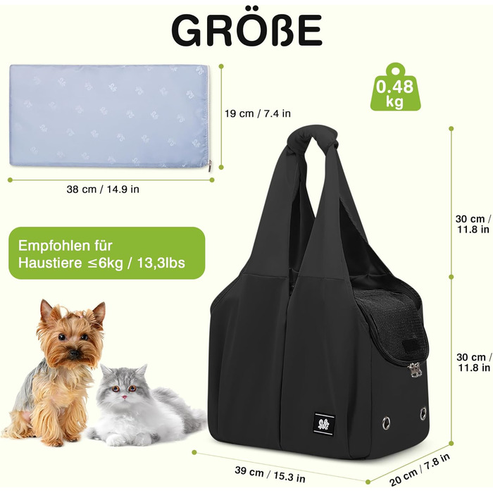 Сумка-переноска для собак та котів ALLSOPETS, чорна, для подорожей та відпочинку на природі