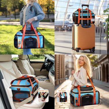 Транспортна сумка для домашніх тварин Petskd, 48.3 x 33 x 22.9 см, схвалена Southwest Allegiant Airlines, м'яка переноска для собак до 5.4 кг та котів до 6.8 кг, блакитна
