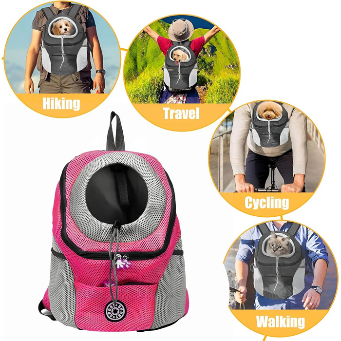 Рюкзак-переноска для собак і котів до 10 кг, рожевий: зручний для подорожей, прогулянок та хандерінгу