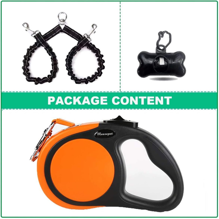 Висувна собача повідка для малих порід (до 50 кг) – подвійний колір, 4.8 м, з мішками для екскрементів, відбиваюче тросик, управління ключем, 360°, оранжево-червоний візерунок 