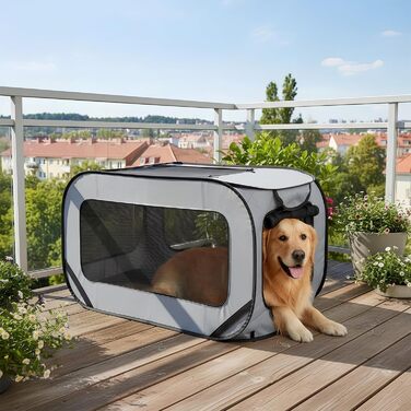 Транспортна переноска для собак та котів, сіра, 94x53x53 см, складана, з подвійними дверцятами, Oxford тканини