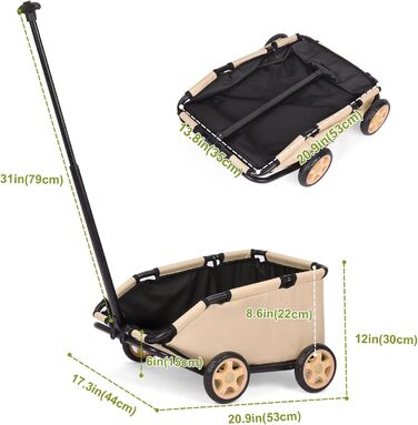 Міні-візок для тварин, складаний універсальний візок для покупок з висувною ручкою, для прогулянок на вулиці, з подушкою та страхувальним тросом, з кишенькою (Хакі)