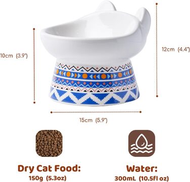 Котло propositions для котів TIGOADT: керамічна годівниця з підставкою, широка та нахилена, проти блювоти, для кошенят та дорослих котів (блакитно-білий візерунок, візерунок Бохо)