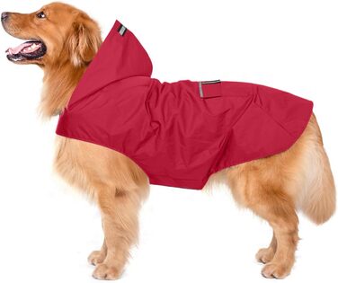 Водонепроникний дощовик для собак Zellar з капюшоном та отвором для нашийника, з безпечними світловідбиваючими смугами, ультралегкий, дихаючий, 100% водонепроникний, червоний, 5XL