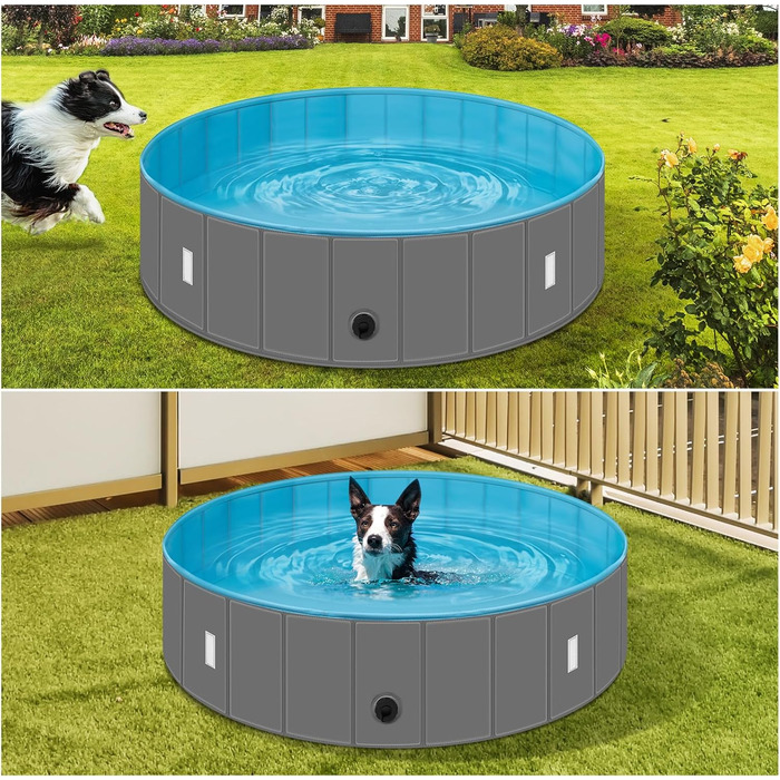 Складний басейн для собак EUGAD 120x30 см, з кришкою, нековзкий, для середніх порід, ПВХ, синьо-сірий