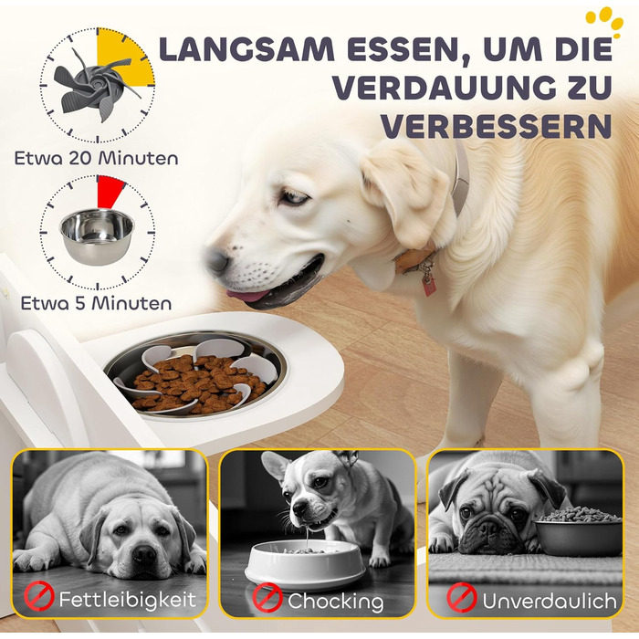 Підвищений годівниця для собак PawHut з регулюванням висоти, антизатримкова підстилка, 2 x 1000 мл, повільна годівниця, годівнича станція для середніх собак та котів, білий