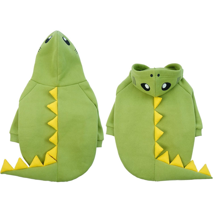 Теплий костюм для собак великих порід, динозавр, фліс, костюм на осінь/зиму, зелений, френч-бульдог, флісовий капюшон
