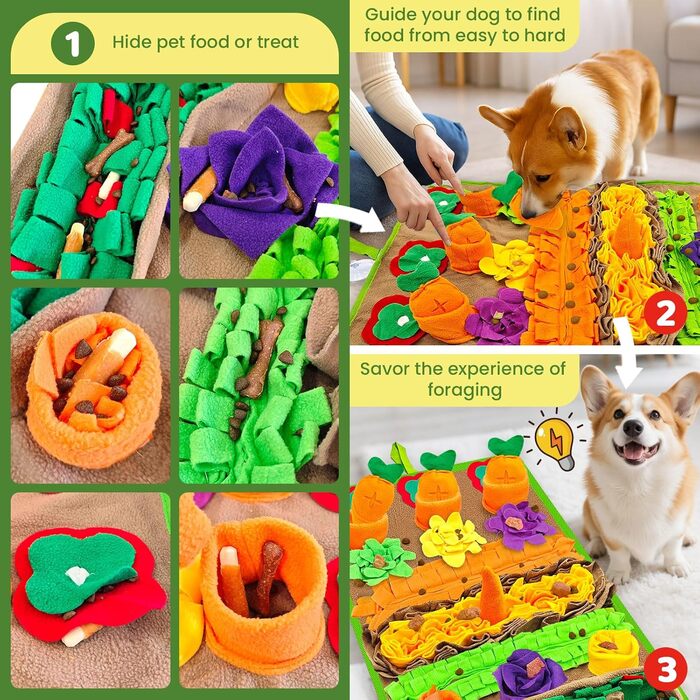 Нюхальна килимок для собак великих порід та силіконовий килимок для ласощів, інтерактивна іграшка-головоломка, щоб зайняти собаку, розвиваюча нюхальна килимок для повільного годування. Розміри: 76,2 x 45,7 см (килимок) + 20,3 x 20,3 см (силіконовий килимо
