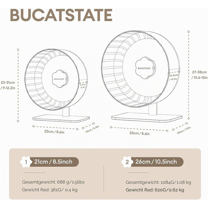 Колесо для хом'яка BUCATSTATE прозоре 21 см, тихе, антиковзне, для гри та бігу