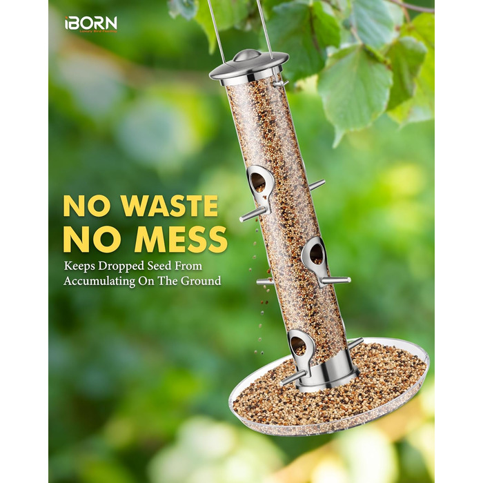 Годівниця для птахів iBorn з 6 місцями для підльоту, 20 см тарілка для корму, алюмінієва, 38 см