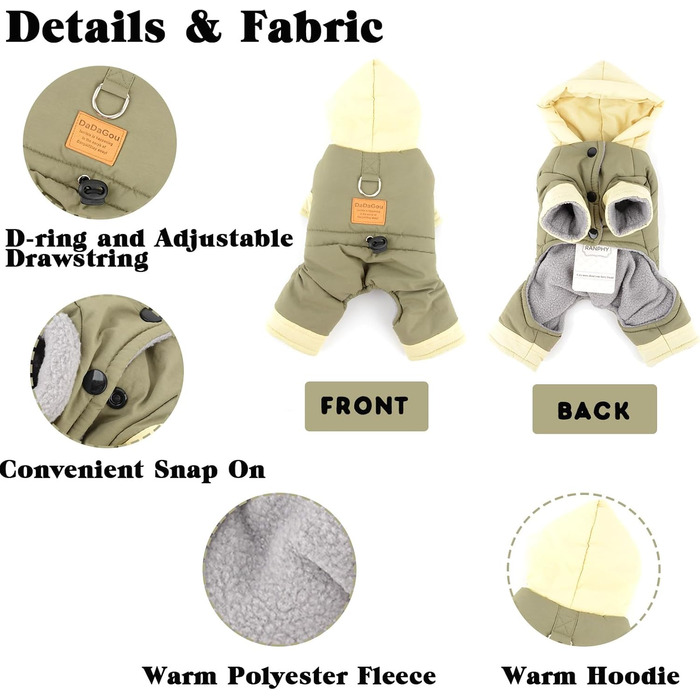 Флісова куртка для собак Ranphy з капюшоном, для маленьких собак, цуценят, з кільцем D, регульованим шнурком, утеплена, тепла, на осінь/зиму, для Чихуахуа, Йоркширського тер'єра, кота, сіра, L