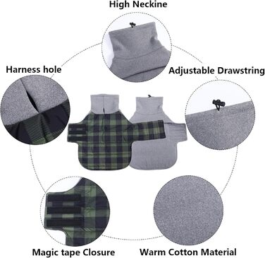 Зимовий теплий нашийник для собак Dachshund (Такса) від Geyecete, водонепроникний, з отвором для повідка, теплий пуловер для маленьких собак, червоно-зелений в клітинку (XS)