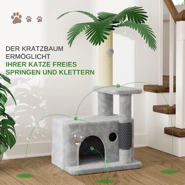 Кігтеточка Kratzbaum 90 см: кігтешкребок, будиночок та іграшки для котів (сірий)