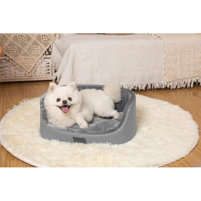 Кругле лежанка для собак середнього розміру Raikou, м'яка та зручна, з антиковзким покриттям. Підходить для собак та котів, сірого кольору (45 x 34 x 17 см)