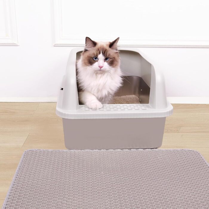Котячий туалет з нержавіючої сталі з кришкою, 61×40,6×30 см, великий, з високими бортами, антипідтікання, легке очищення
