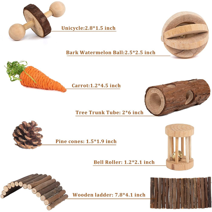 Аксесуари для клітки Sofier: іграшки для морських свинок, щурів, шиншил, хом'яків. Дерев'яне укриття, мостик, жувальні палички з яблуневої деревини.