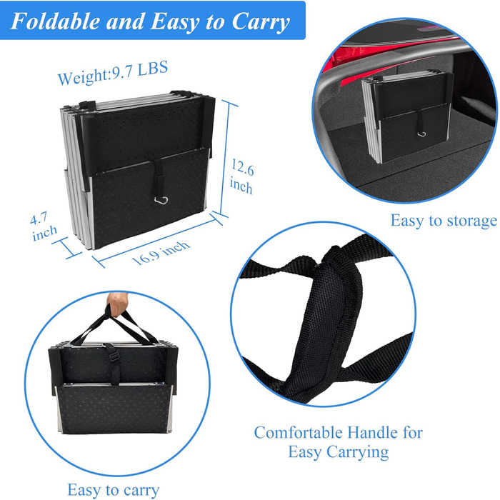 Рампа для собак великих порід, легка сходи для собак до 68 кг, складана алюмінієва рампа з неслизькою поверхнею для ліжок, вантажівок, авто та SUV, 4 сходинки