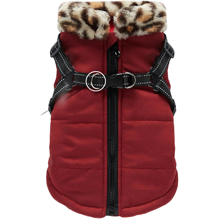 Теплий зимовий одяг для собак: відбиваючий зимовий одяг для цуценят, жилет для собак з вбудованим шлейкою, для маленьких, середніх та великих собак, бургундський колір S