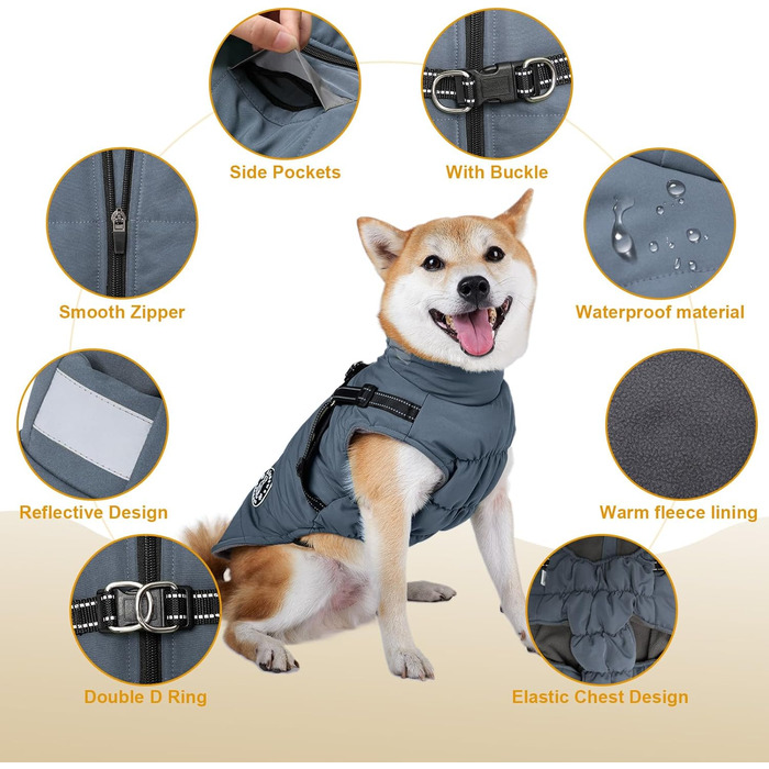 Зимовий теплий куртка для собак, водонепроникний, вітрозахисний, з захистом живота, для маленьких, середніх та великих собак, синій