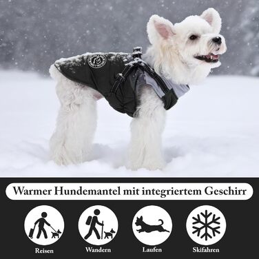 Водонепроникний зимовий теплий дощовик для собак Savlot - вітронепроникна куртка для маленьких та середніх собак з нашийником, світловідбиваючі елементи (чорний + сірий)