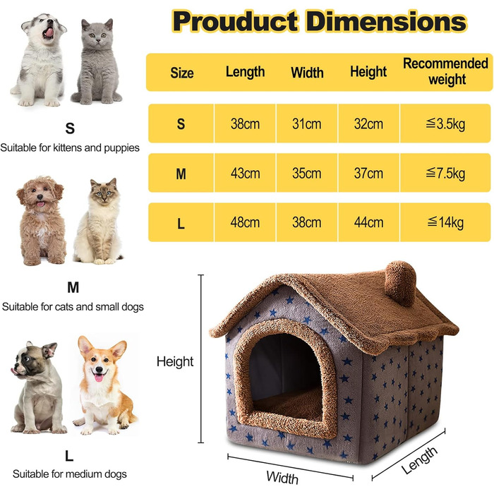 Кігтеточка-будиночок для котів Galatée, зручне ліжко для собак, миється, коричнева зі зірками (M)